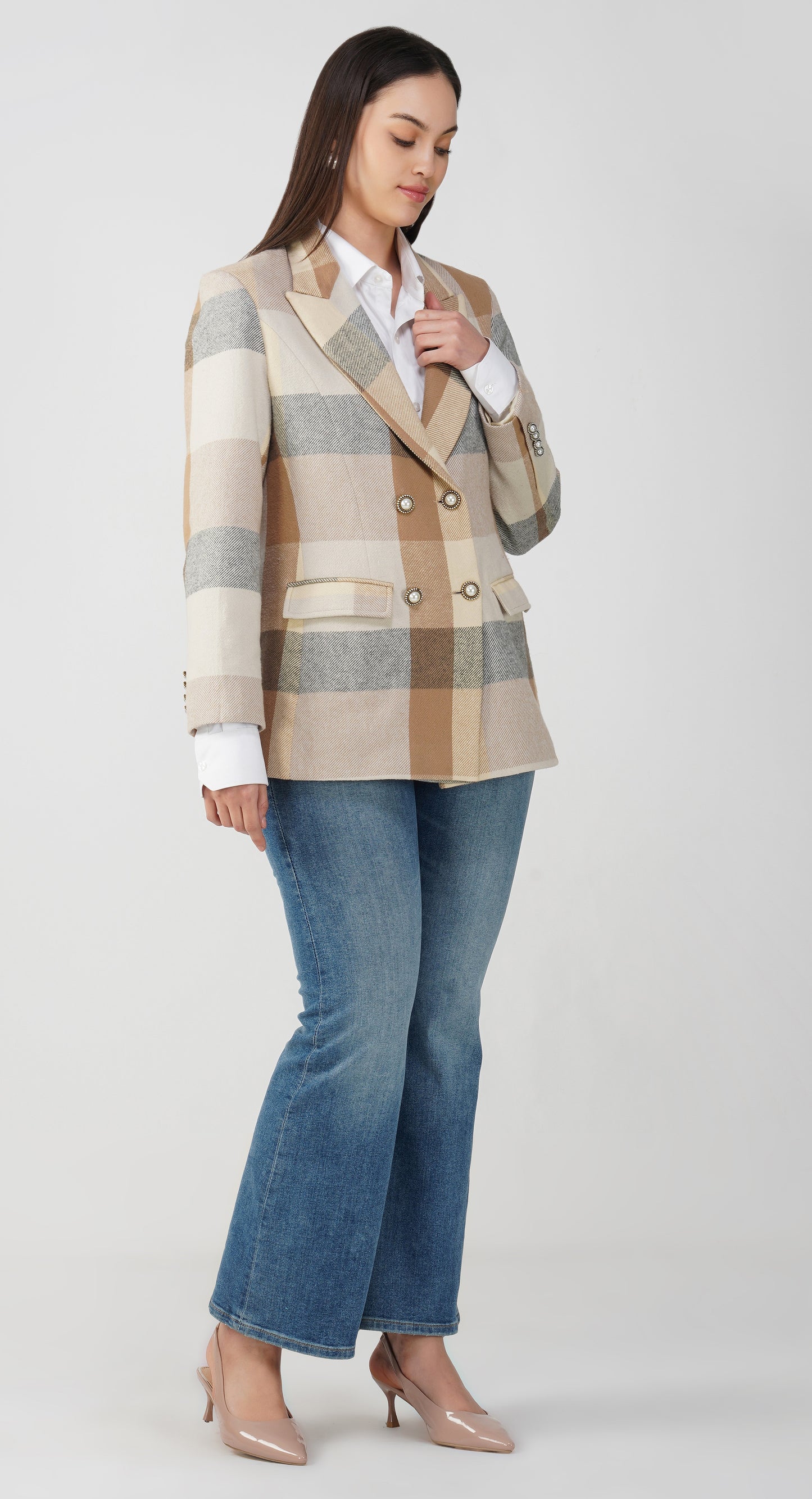 Brown Check Twill Wood Panjab Blazer