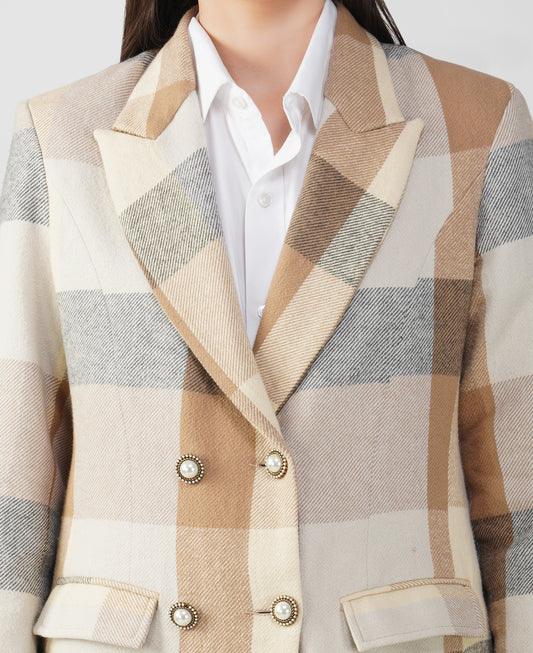 Brown Check Twill Wood Panjab Blazer