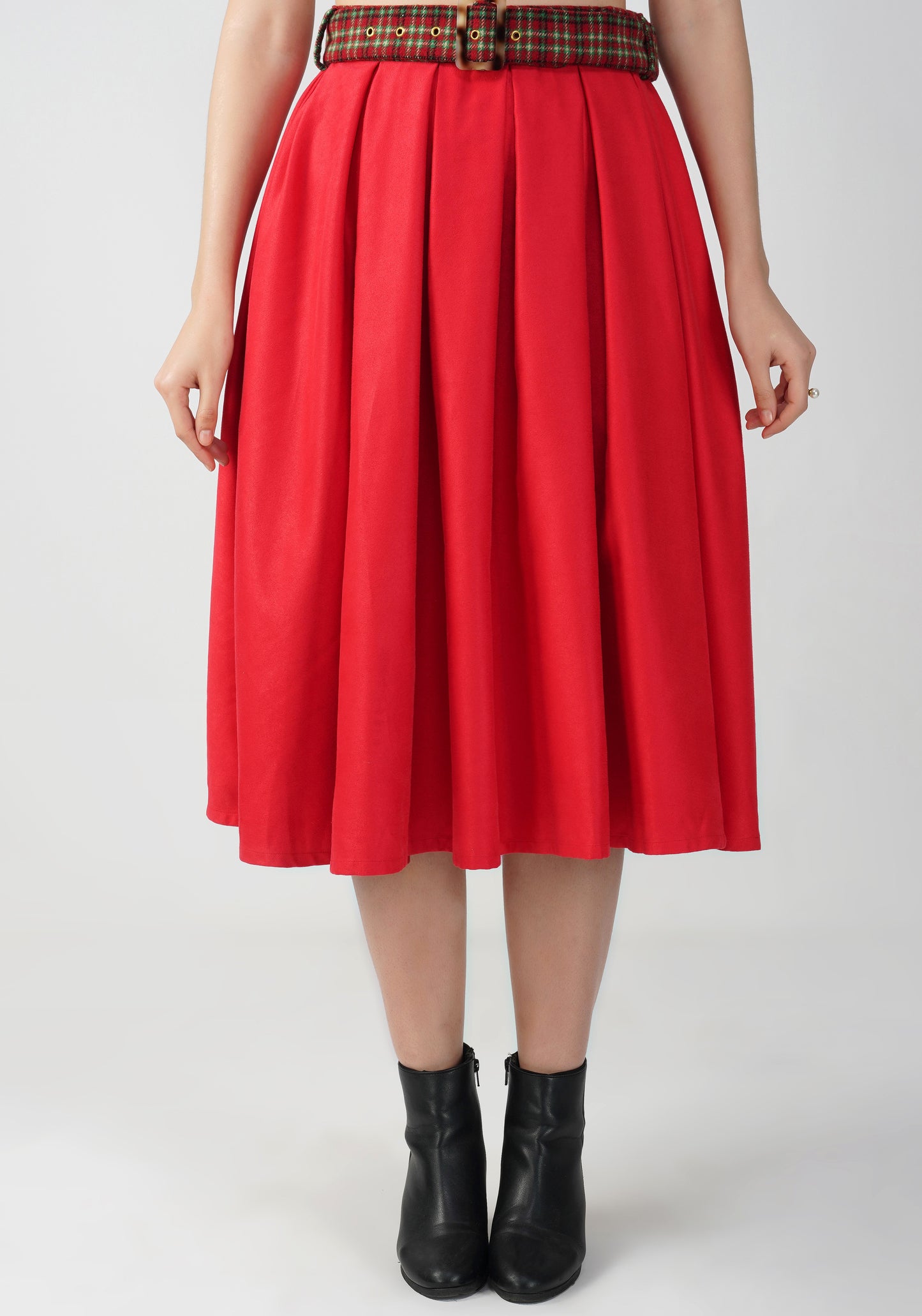 Red - Suede & Tweed Box Pleated Edinburgh Skirt