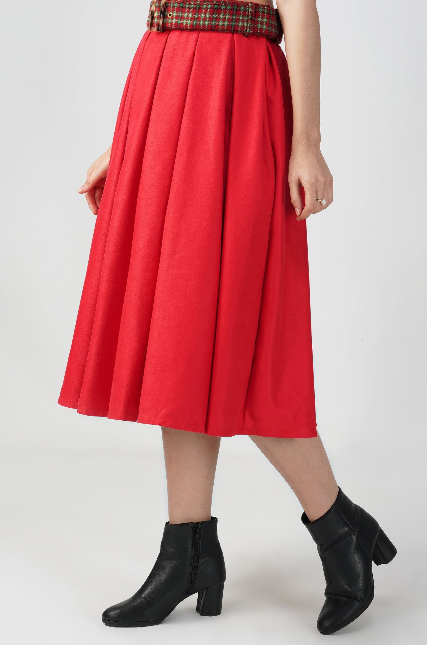 Red - Suede & Tweed Box Pleated Edinburgh Skirt