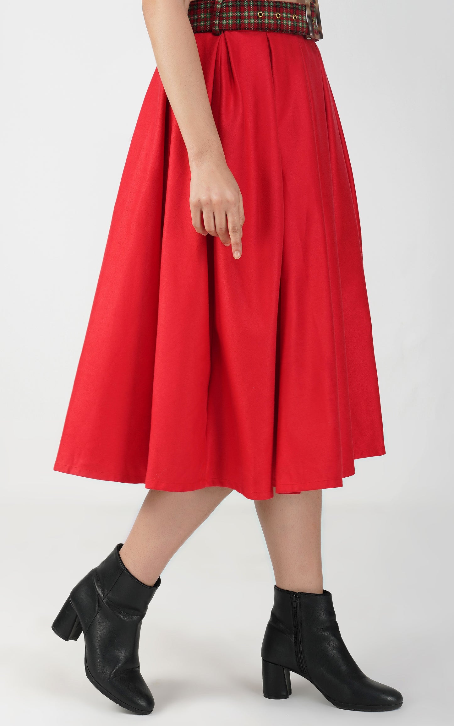 Red - Suede & Tweed Box Pleated Edinburgh Skirt