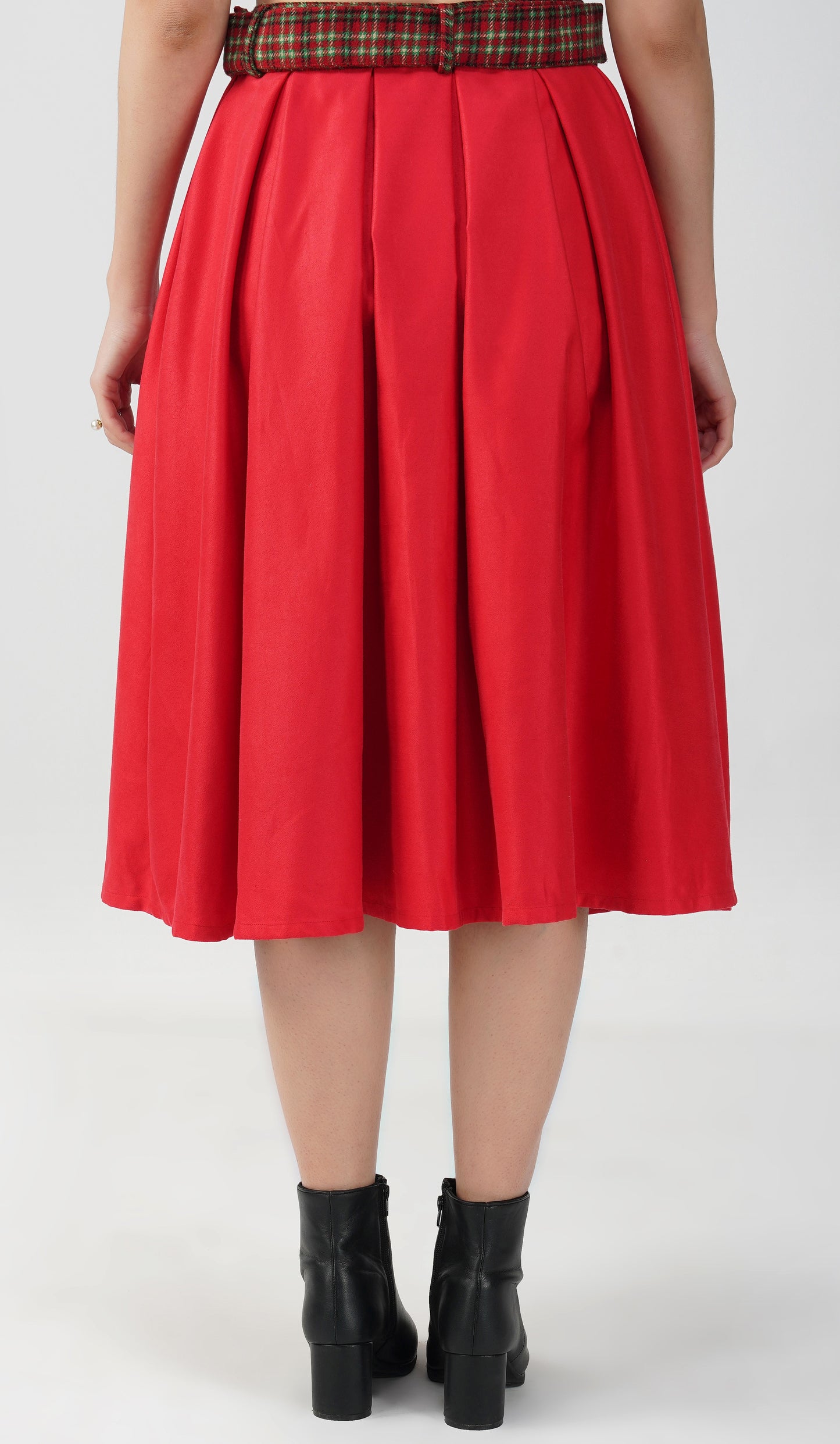 Red - Suede & Tweed Box Pleated Edinburgh Skirt