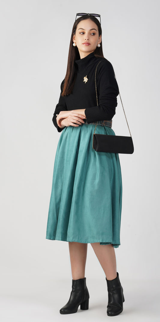 Green - Suede & Tweed Box Pleated Edinburgh Skirt