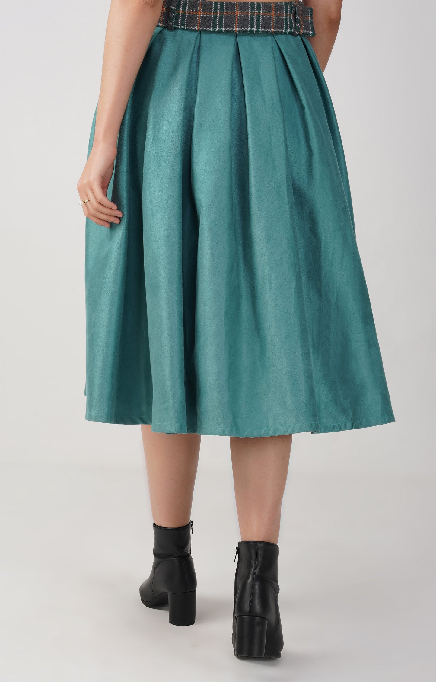 Green - Suede & Tweed Box Pleated Edinburgh Skirt