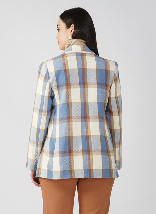 Blue Check Twill Wool Panjab Blazer