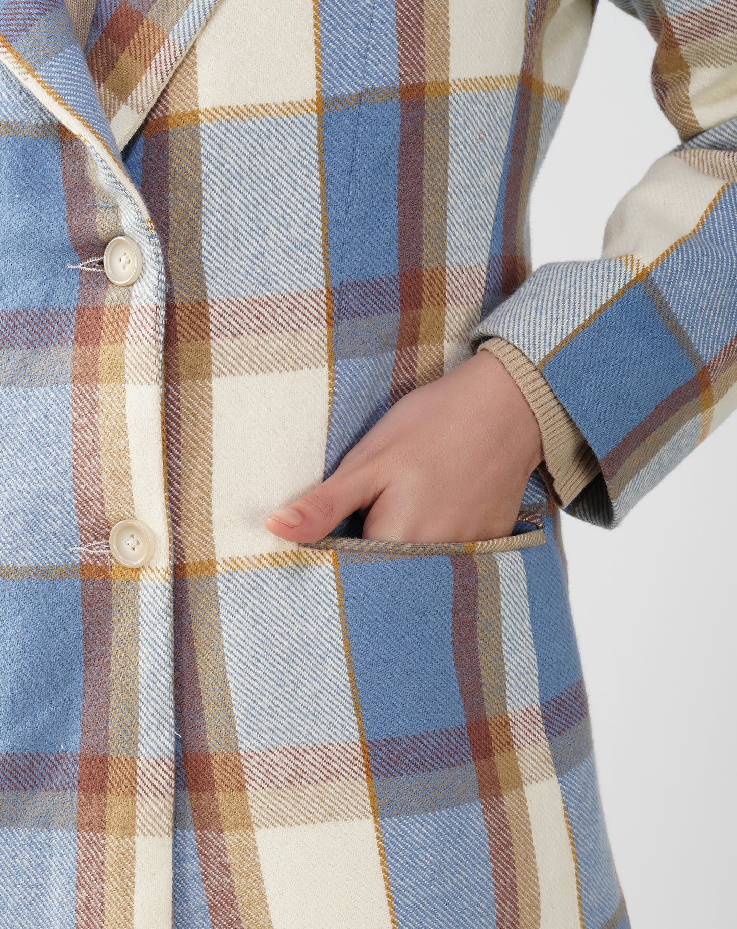 Blue Check Twill Wool Panjab Blazer