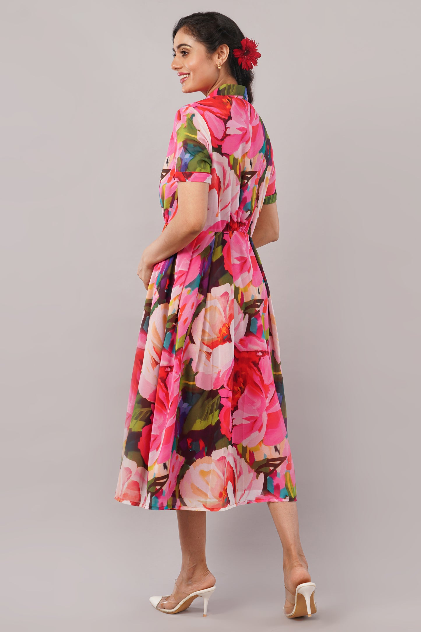 Bloom Rush Multicolor Floral - Georgette Aurora Shirt Dress