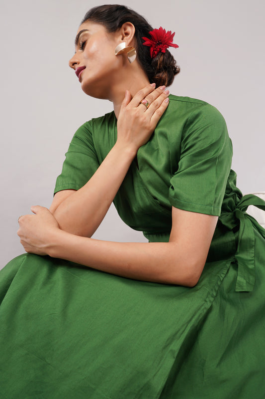 Effortless Sophistication of Elegant Green Cotton – Jackie Wrap Dress