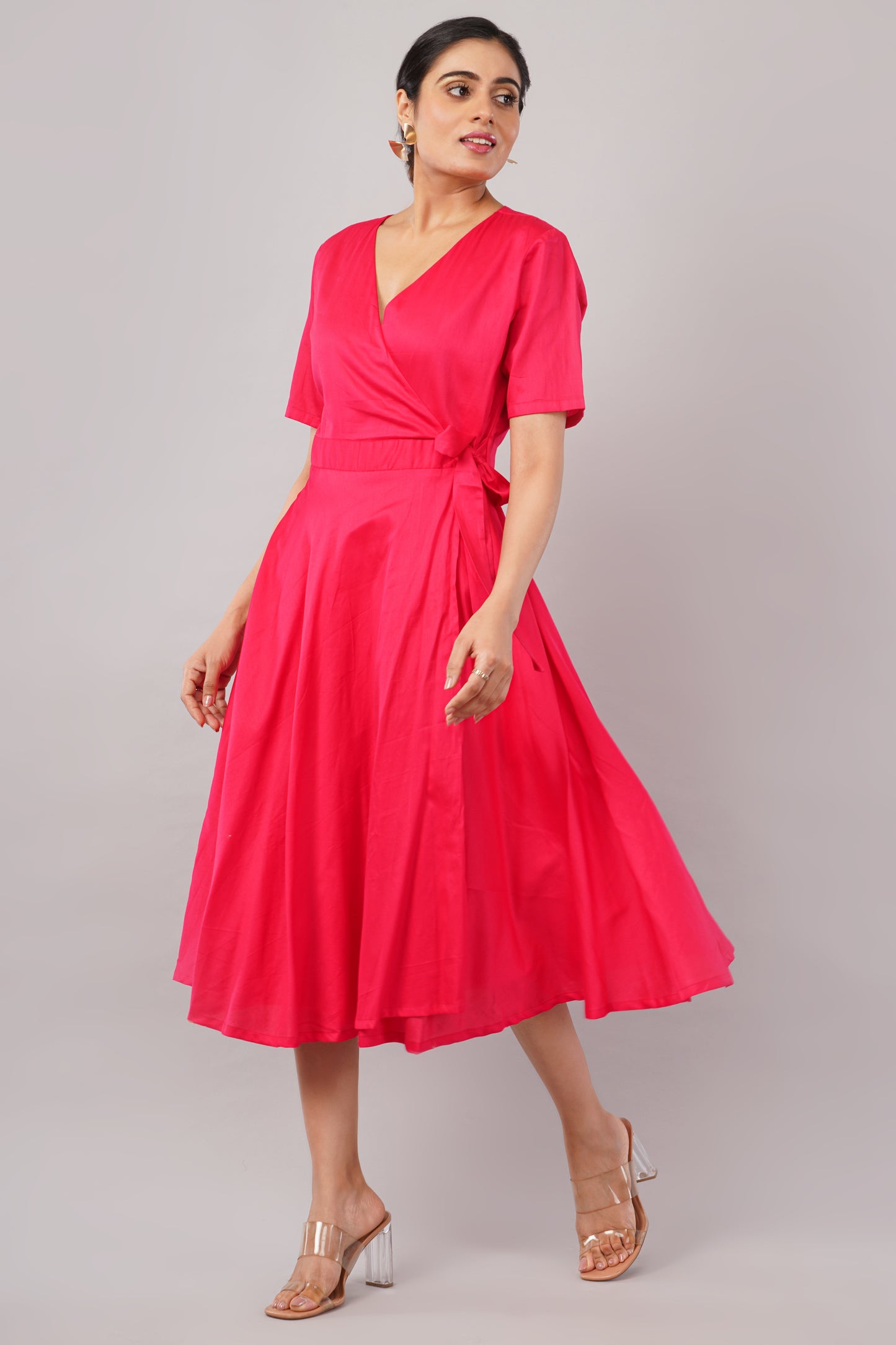 Radiant Pink Cotton - Jackie Wrap Dress – Feminine Flair Meets Everyday Elegance