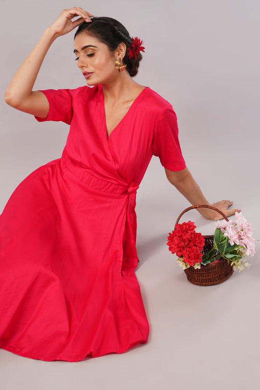 Radiant Pink Cotton - Jackie Wrap Dress – Feminine Flair Meets Everyday Elegance