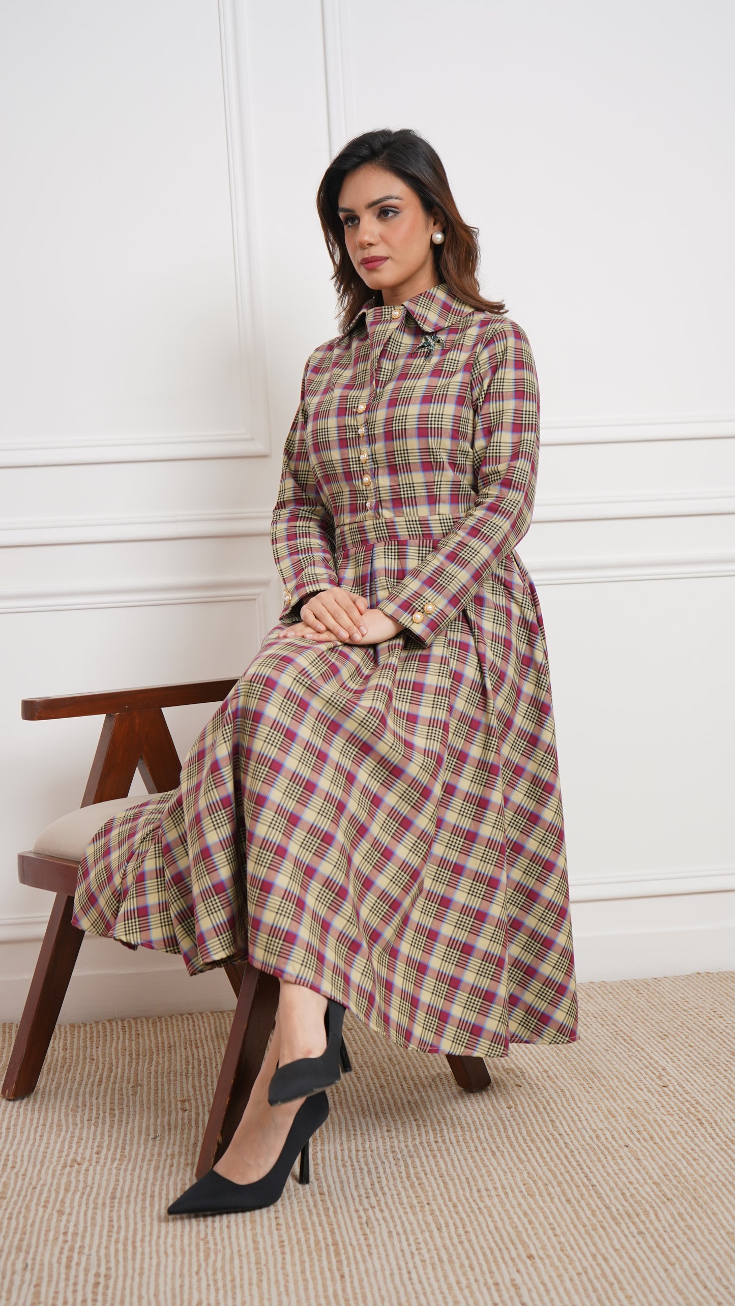 Pink & Green Check - Brushed Twill Box-Pleated Scotland Dress