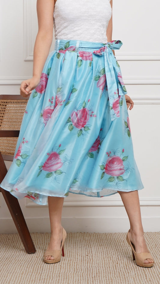 Sky Blue - Liquid Organza Box-Pleated Marilyn Skirt