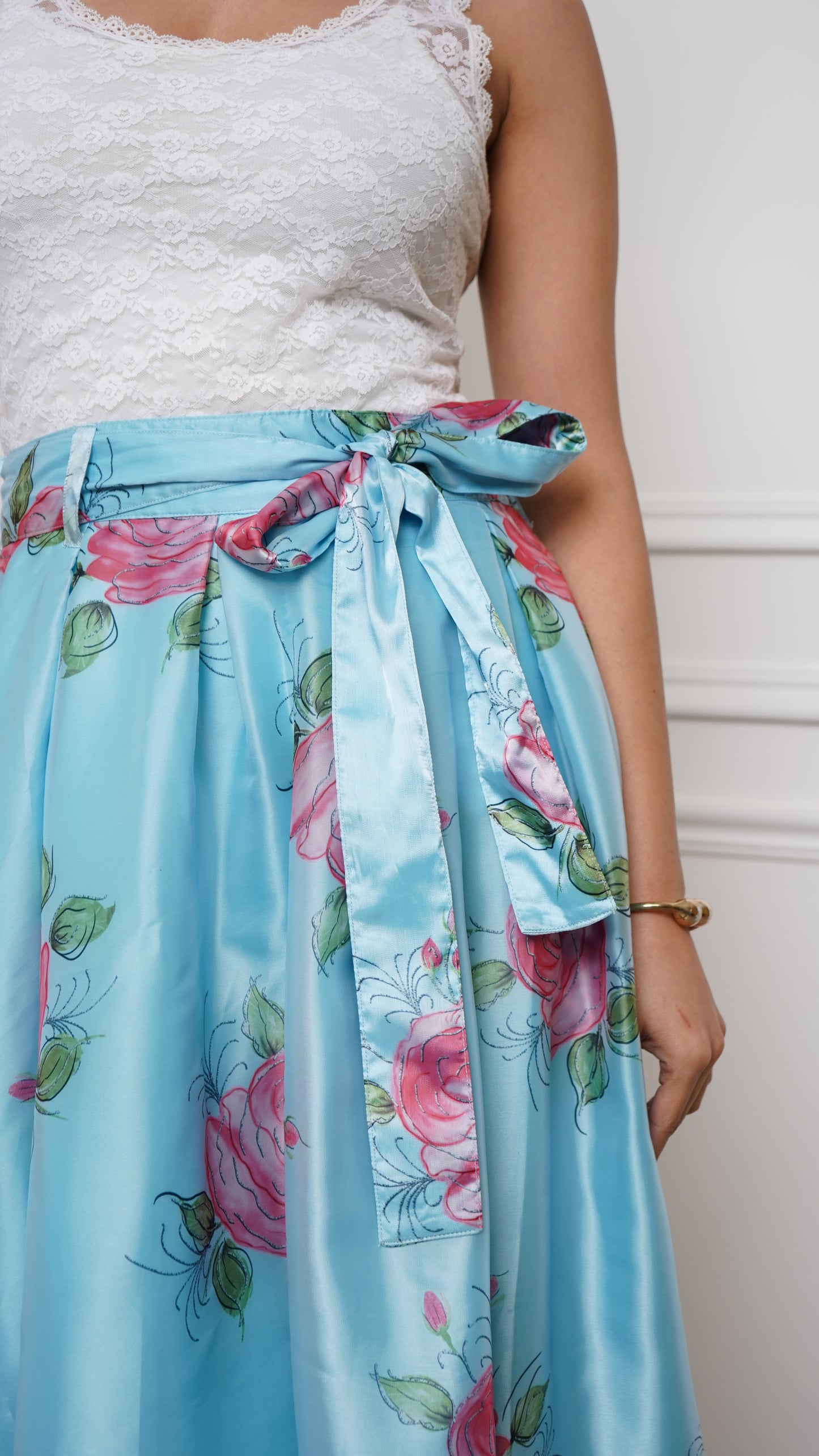 Sky Blue - Liquid Organza Box-Pleated Marilyn Skirt