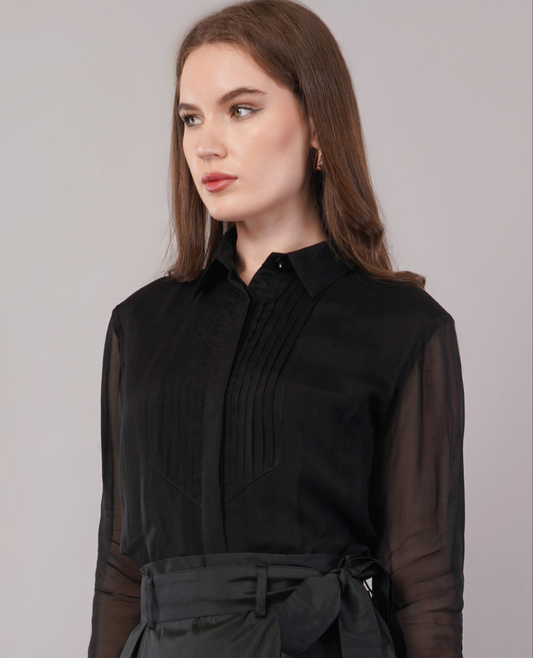 Noir Organza Pintuck Shirt