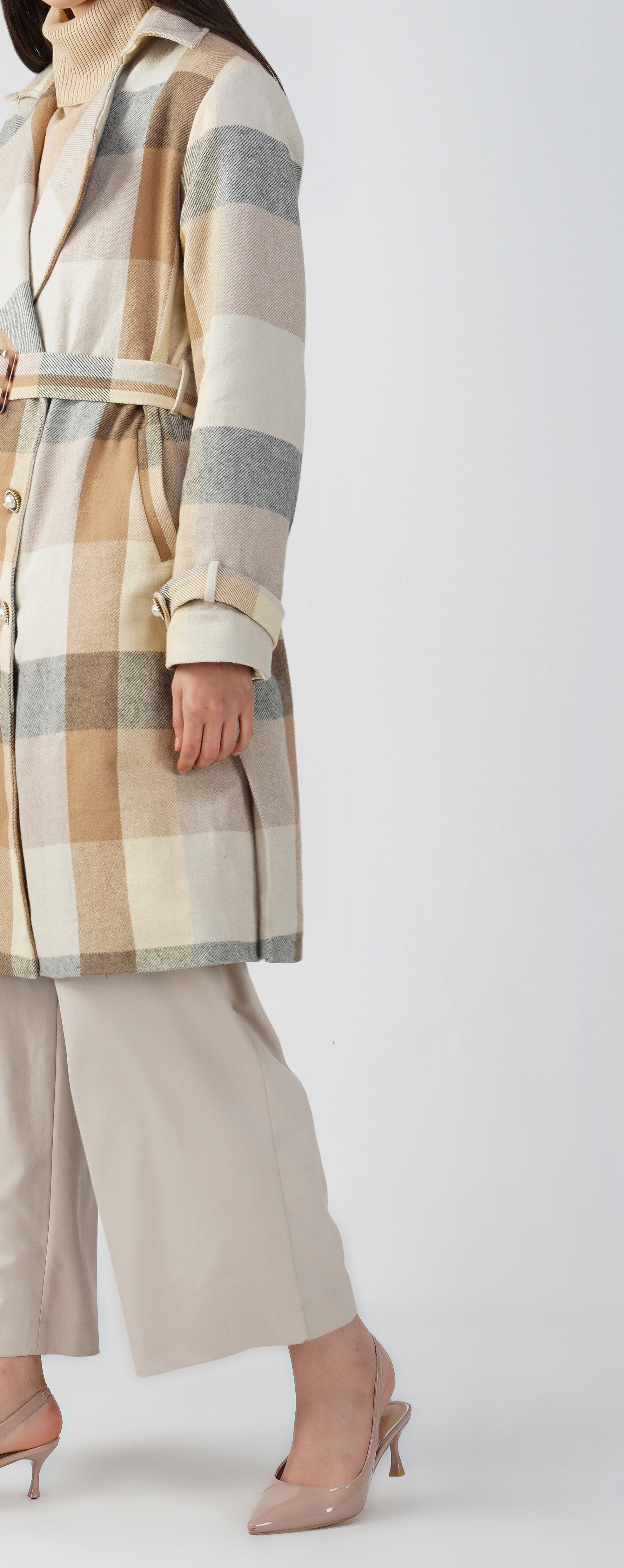 Brown Check Twill Wool Panjab Trench-coat