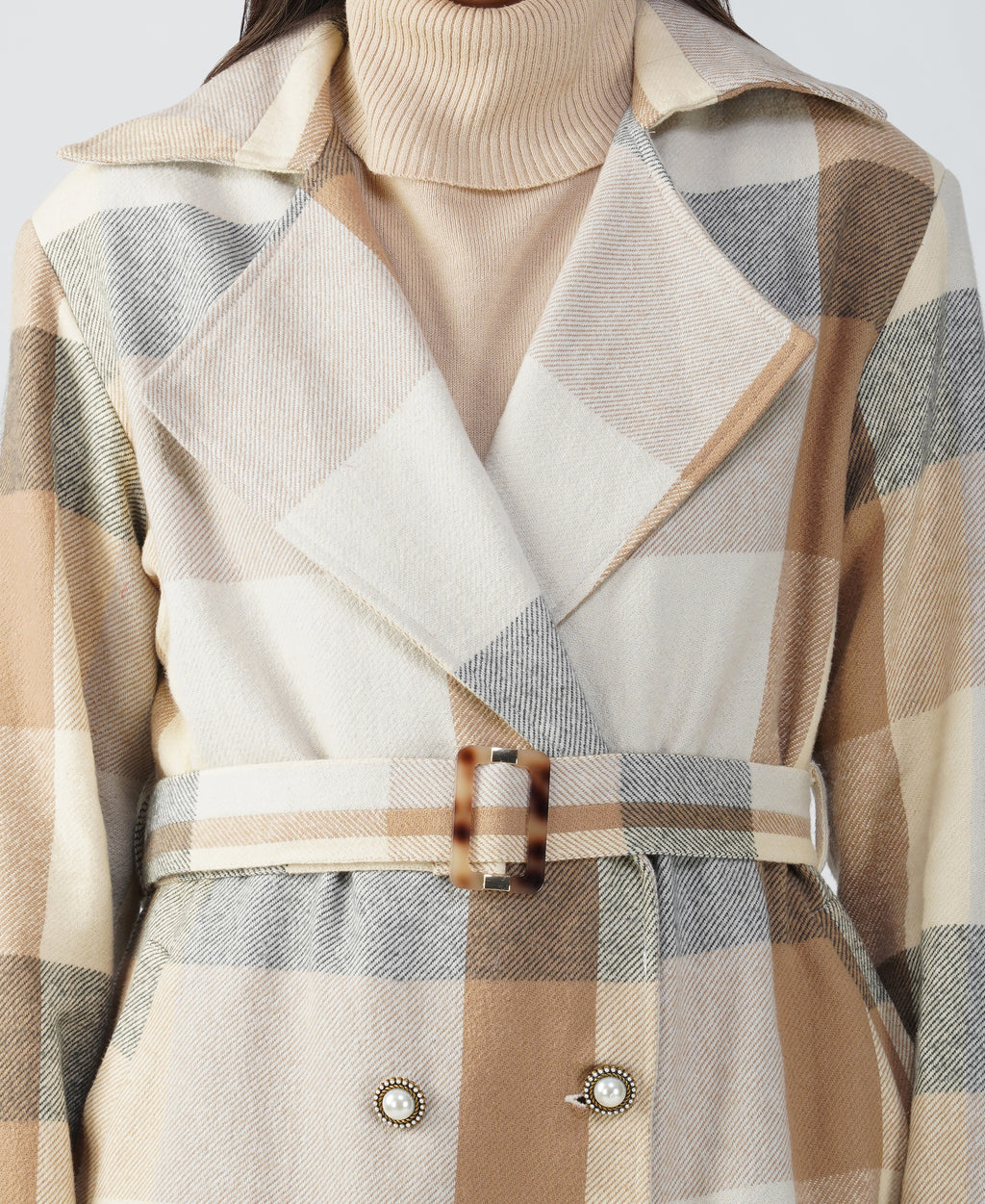Brown Check Twill Wool Panjab Trench-coat