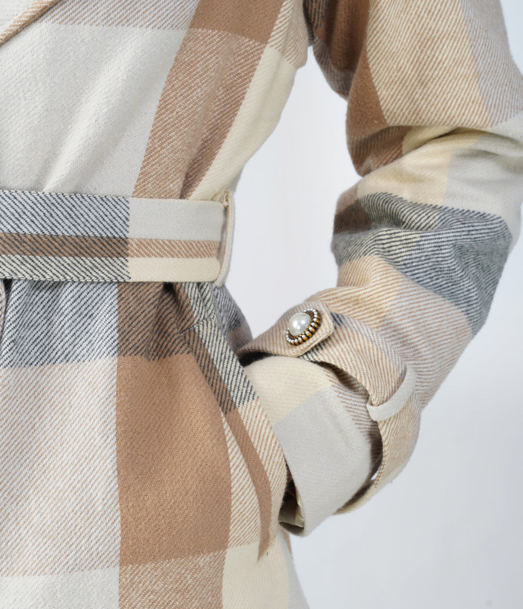 Brown Check Twill Wool Panjab Trench-coat