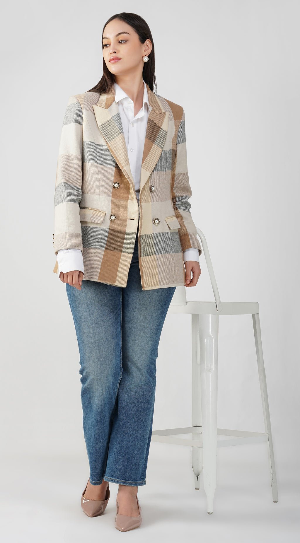 Brown Check Twill Wood Panjab Blazer