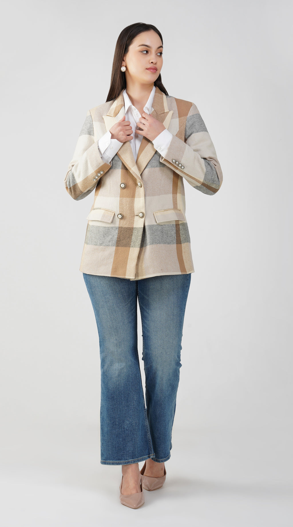Brown Check Twill Wood Panjab Blazer