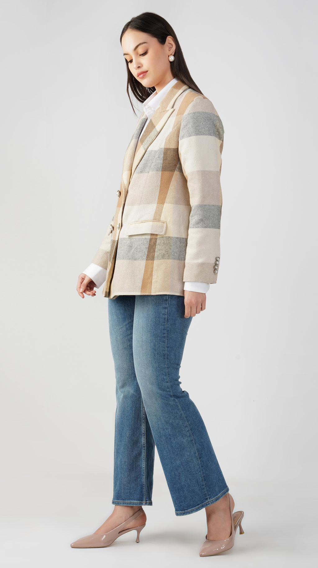 Brown Check Twill Wood Panjab Blazer