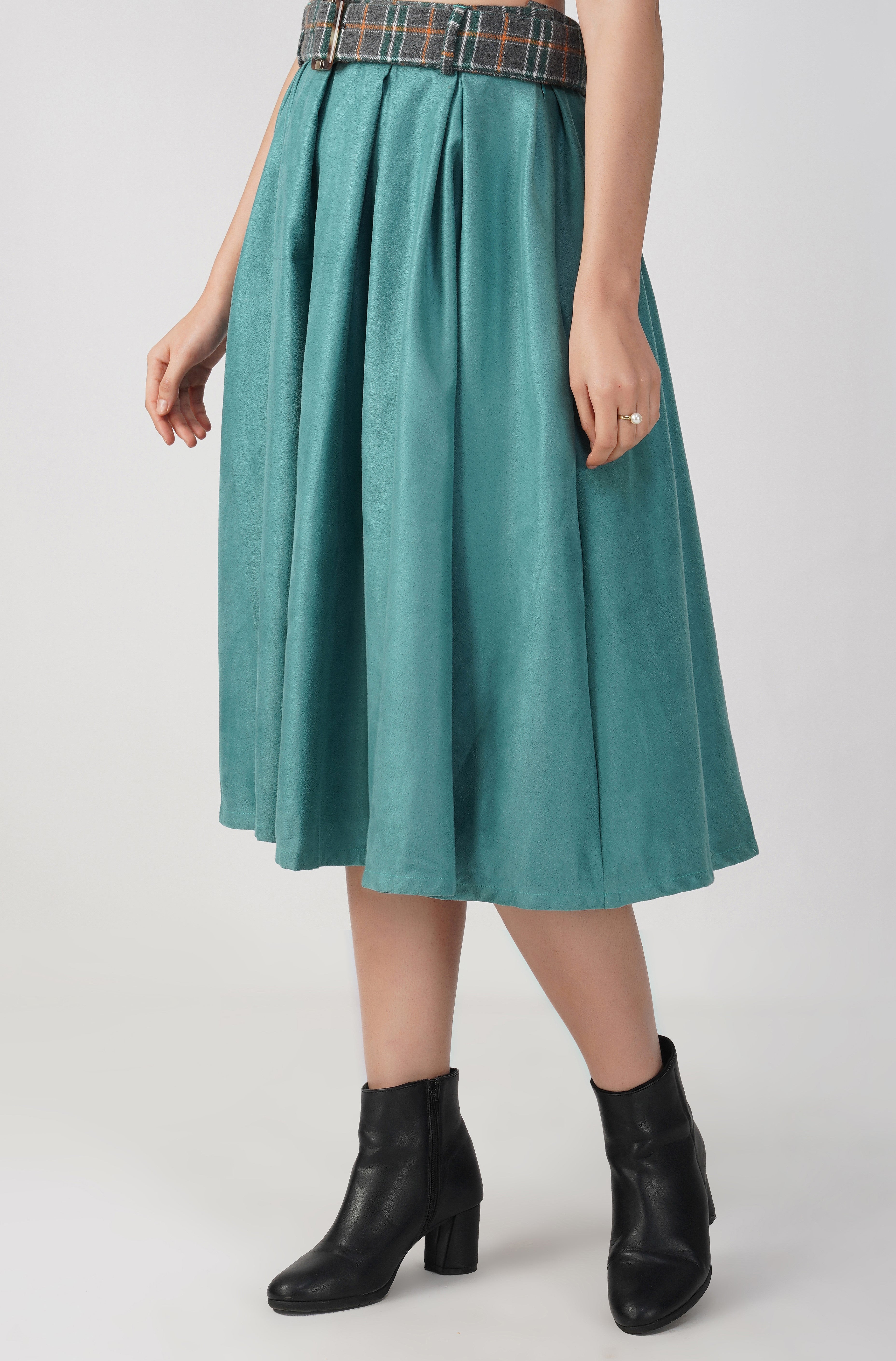 Green - Suede & Tweed Box Pleated Edinburgh Skirt