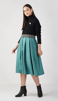Green - Suede & Tweed Box Pleated Edinburgh Skirt