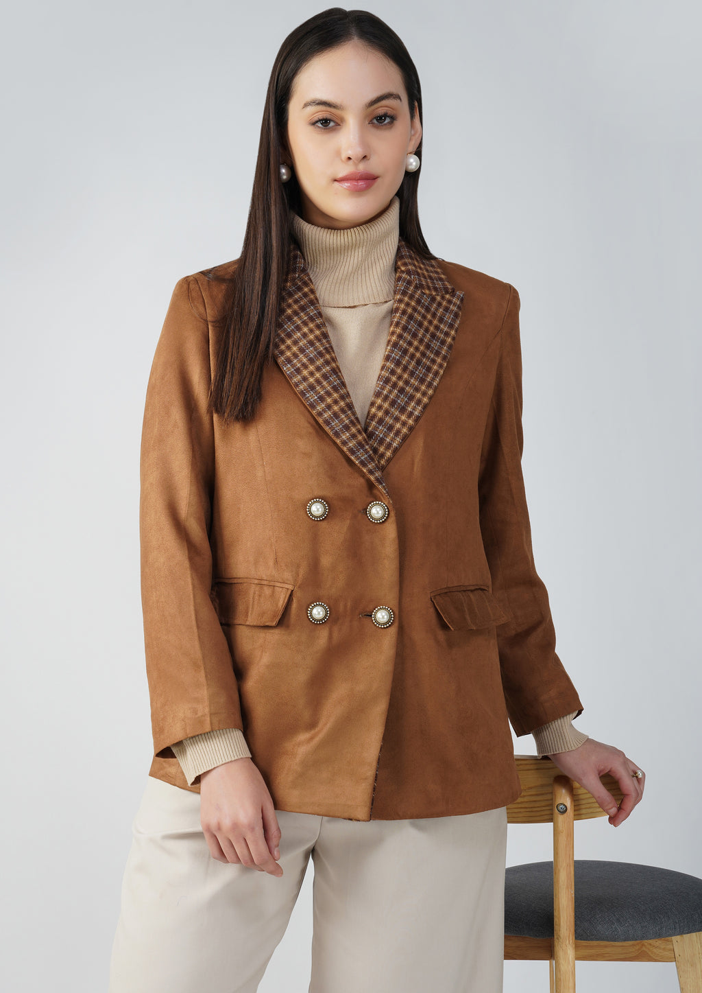 Brown - Suede & Tweed Chenab Blazer