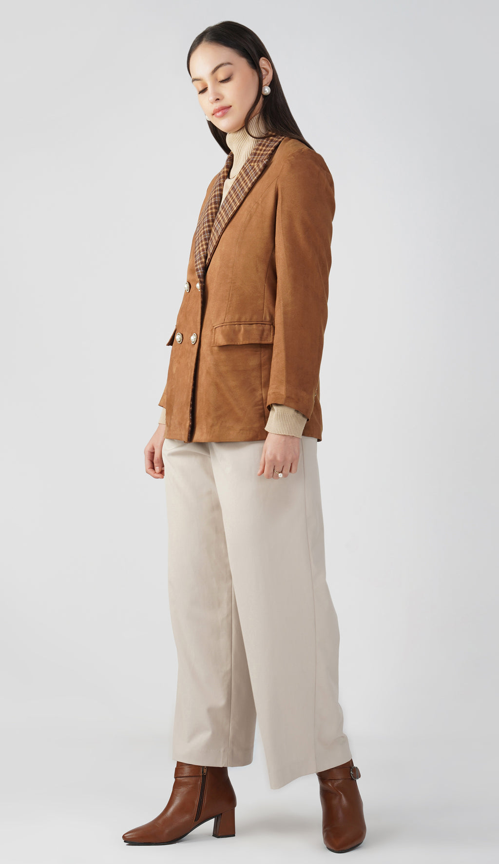 Brown - Suede & Tweed Chenab Blazer