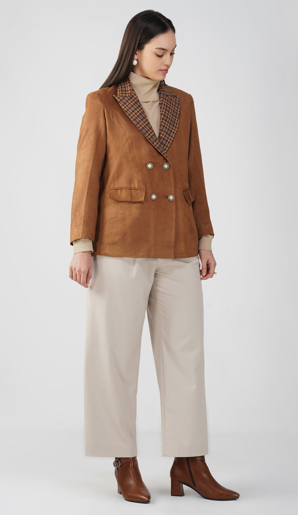 Brown - Suede & Tweed Chenab Blazer