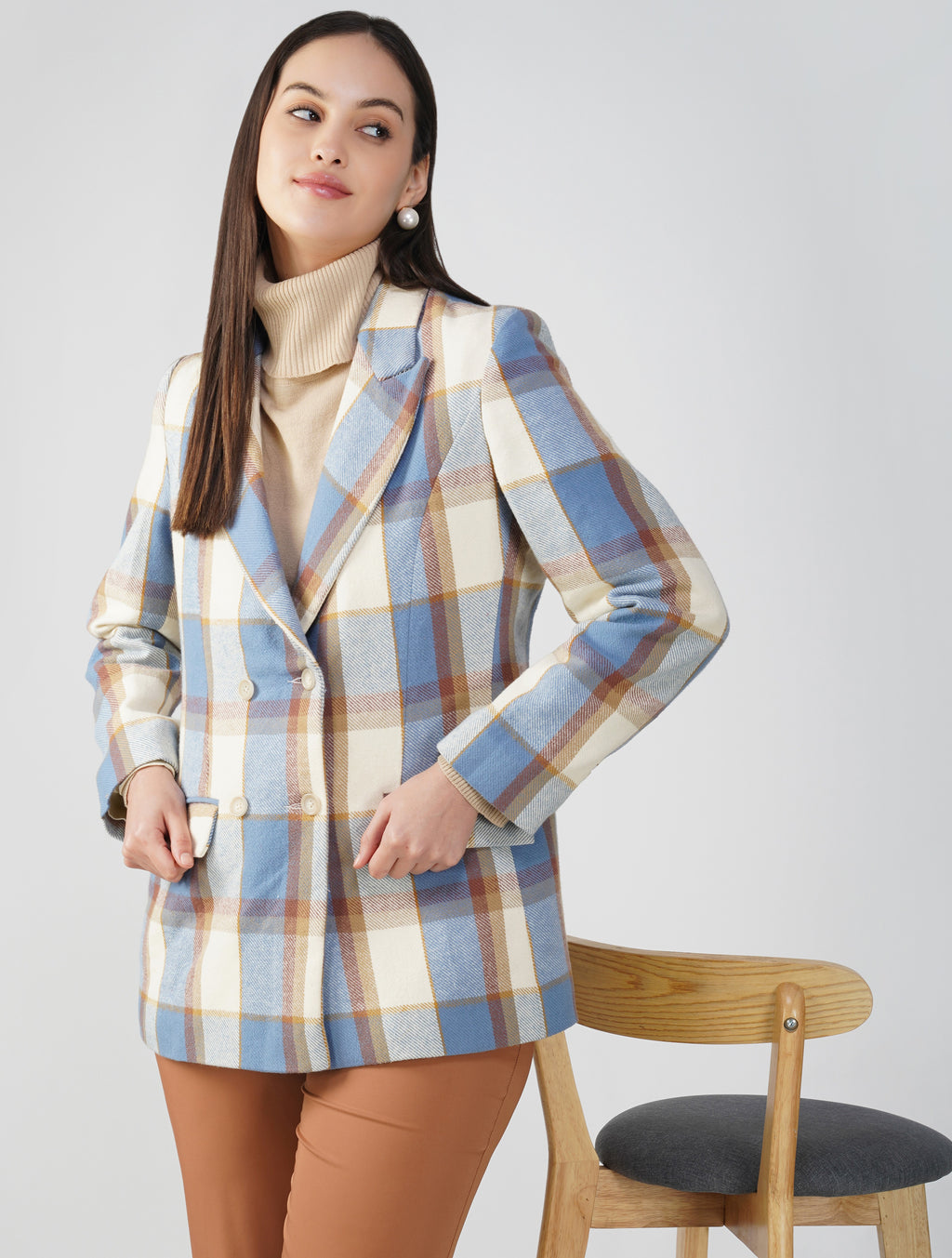 Blue Check Twill Wool Panjab Blazer