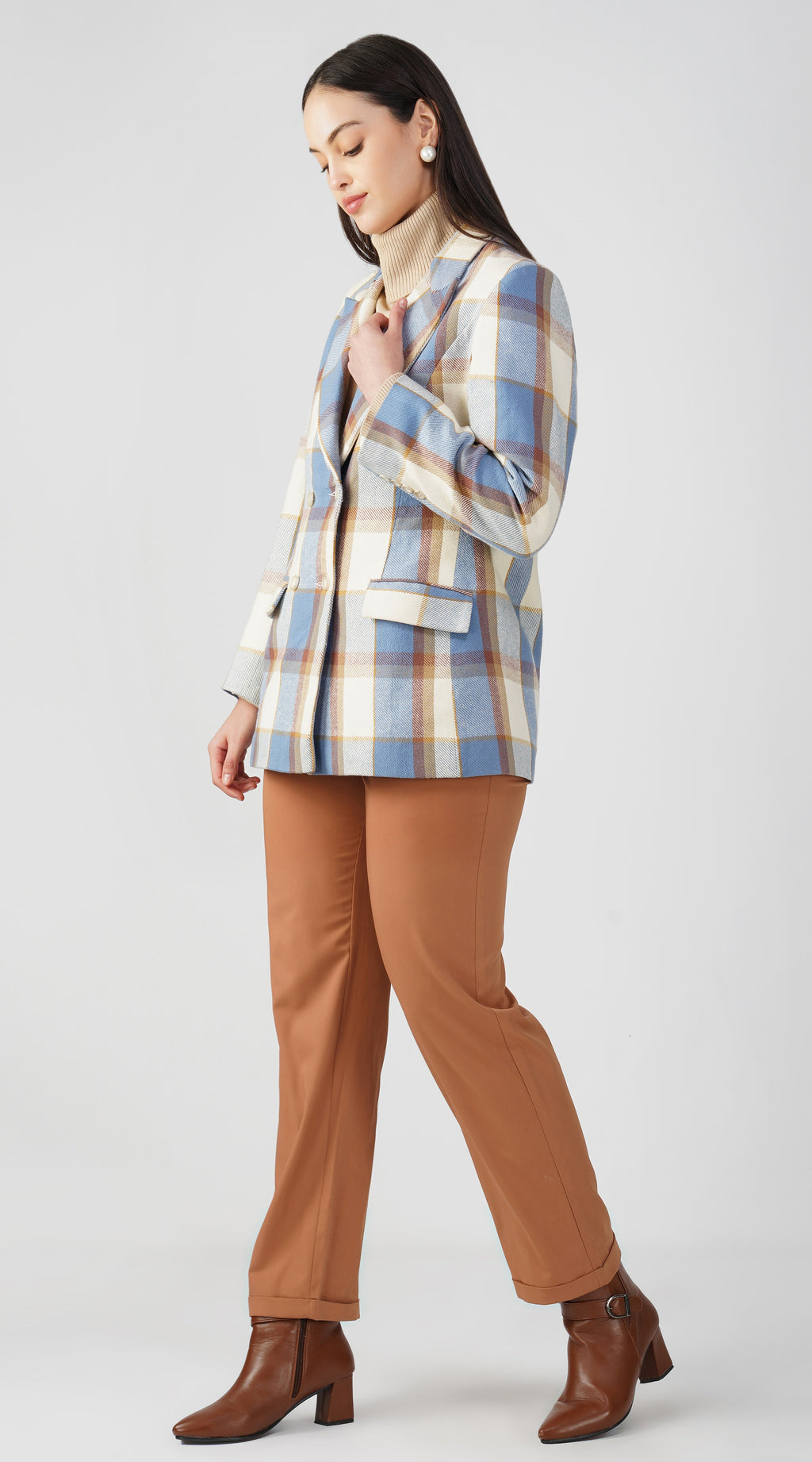 Blue Check Twill Wool Panjab Blazer