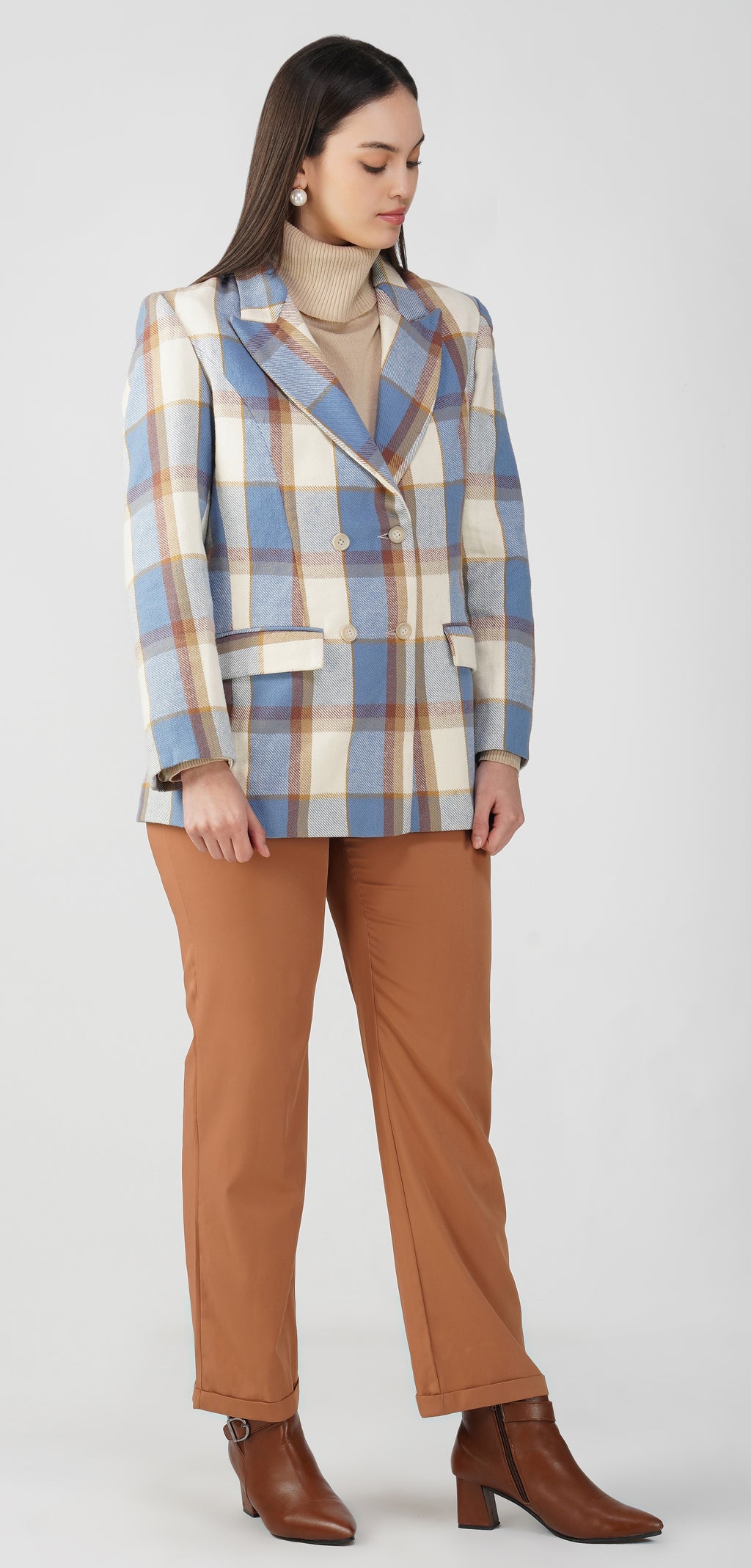 Blue Check Twill Wool Panjab Blazer