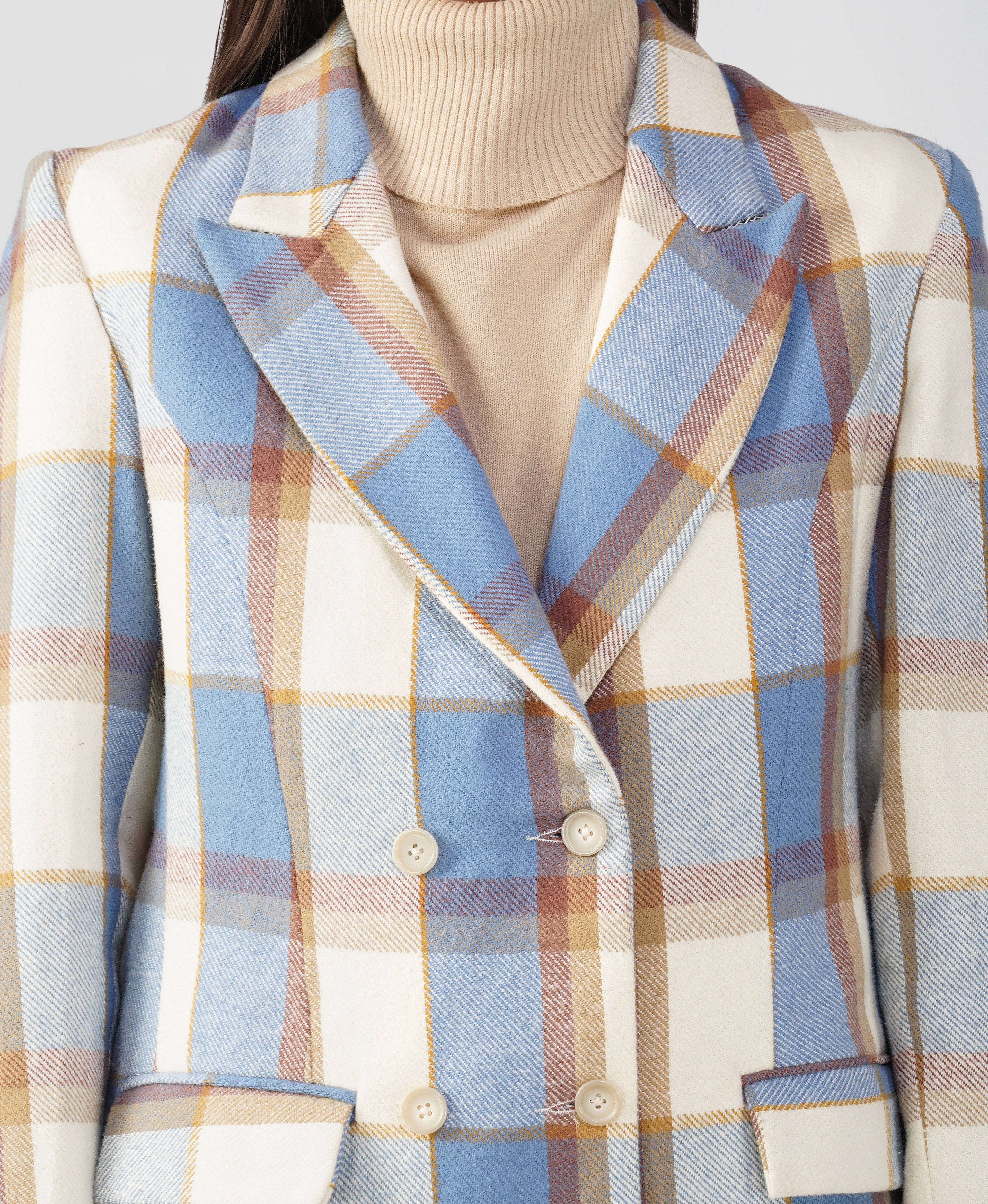 Blue Check Twill Wool Panjab Blazer