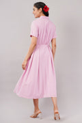 Blush Pink Embroidered - Cotton Midi Aurora Shirt Dress