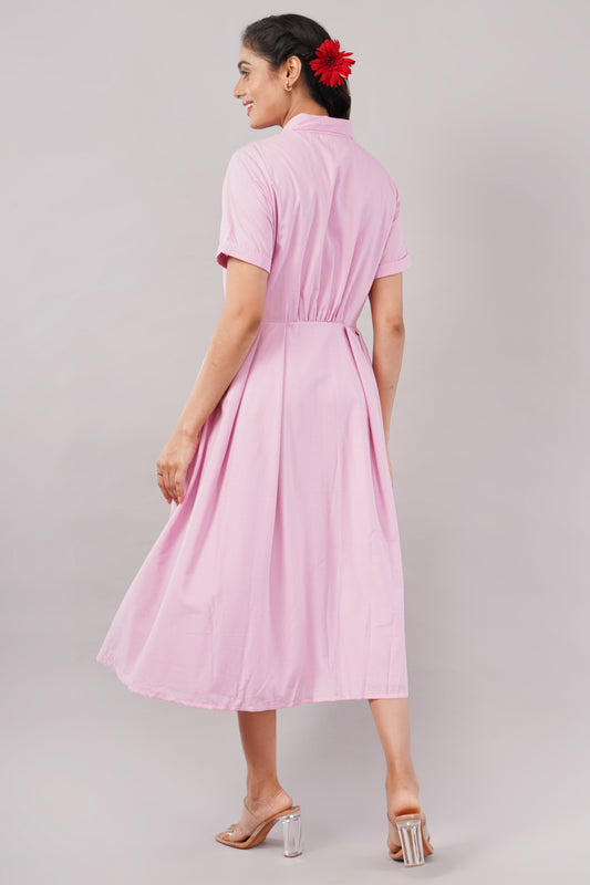 Blush Pink Embroidered - Cotton Midi Aurora Shirt Dress