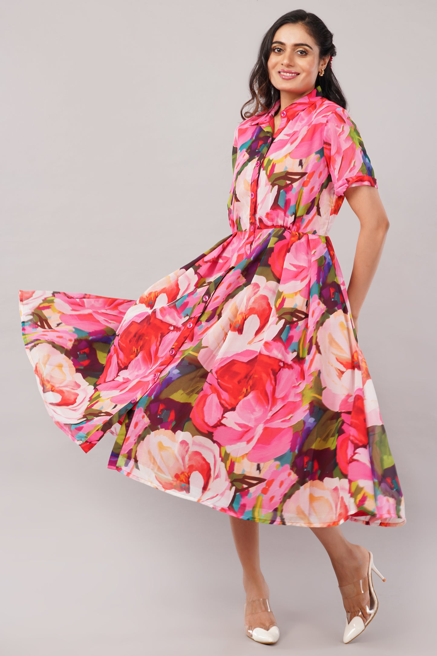 Bloom Rush Multicolor Floral - Georgette Aurora Shirt Dress