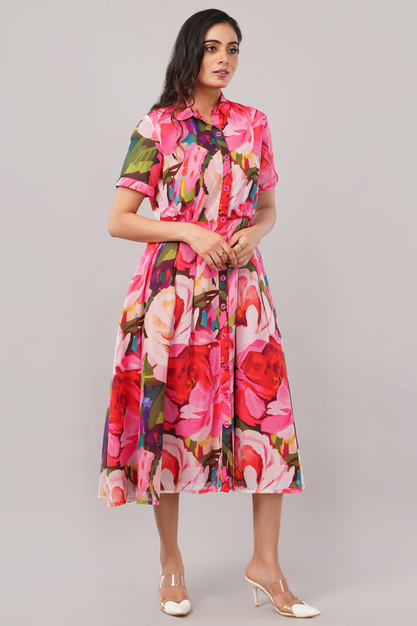 Bloom Rush Multicolor Floral - Georgette Aurora Shirt Dress