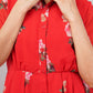 Crimson Bloom Red Floral - Georgette Aurora Shirt Dress