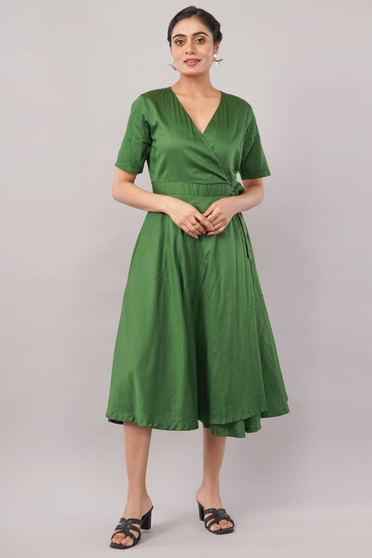 Effortless Sophistication of Elegant Green Cotton – Jackie Wrap Dress