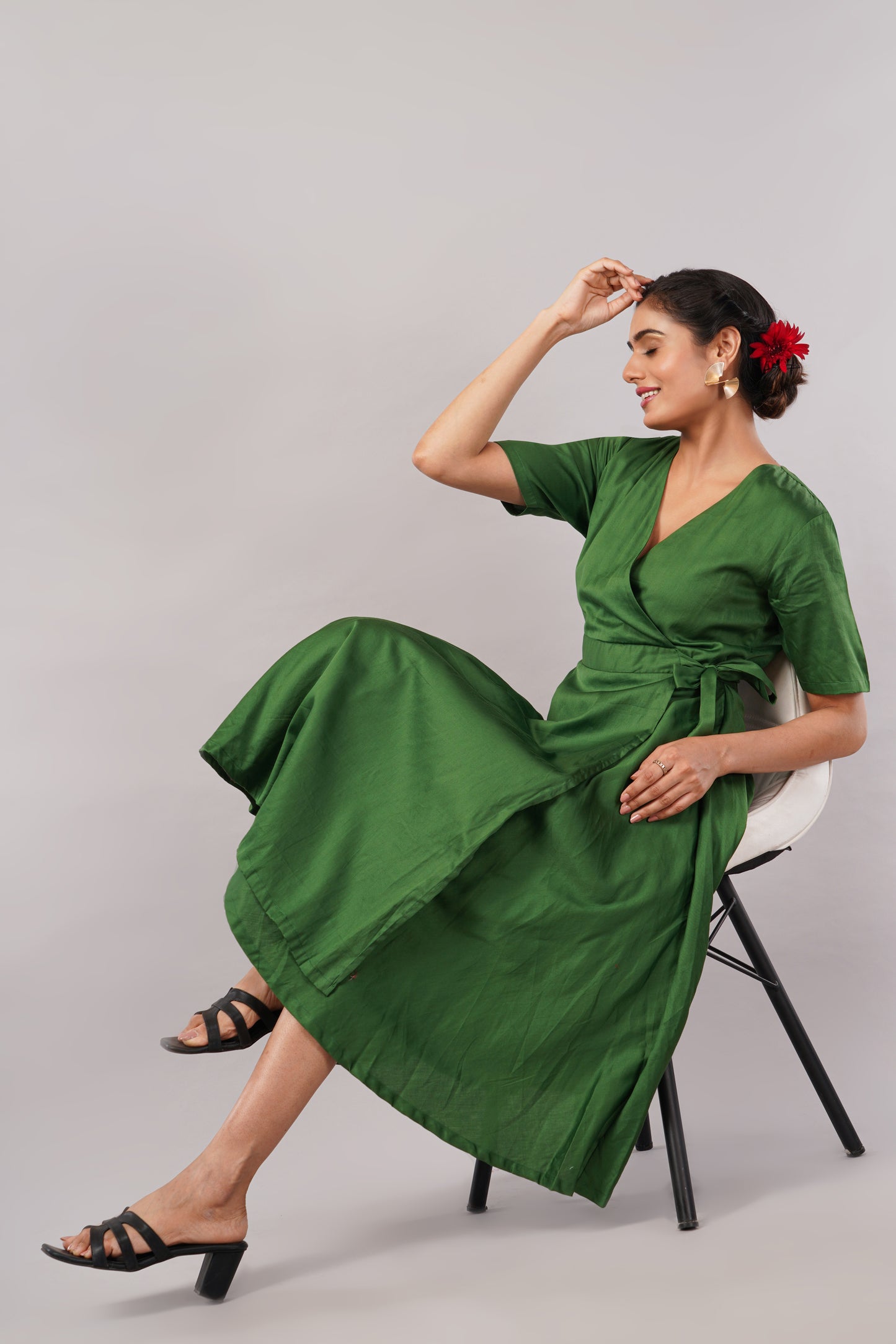 Effortless Sophistication of Elegant Green Cotton – Jackie Wrap Dress