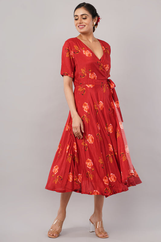 Crimson Rose Muslin - Jackie Wrap Dress – Where Romance Meets Comfort