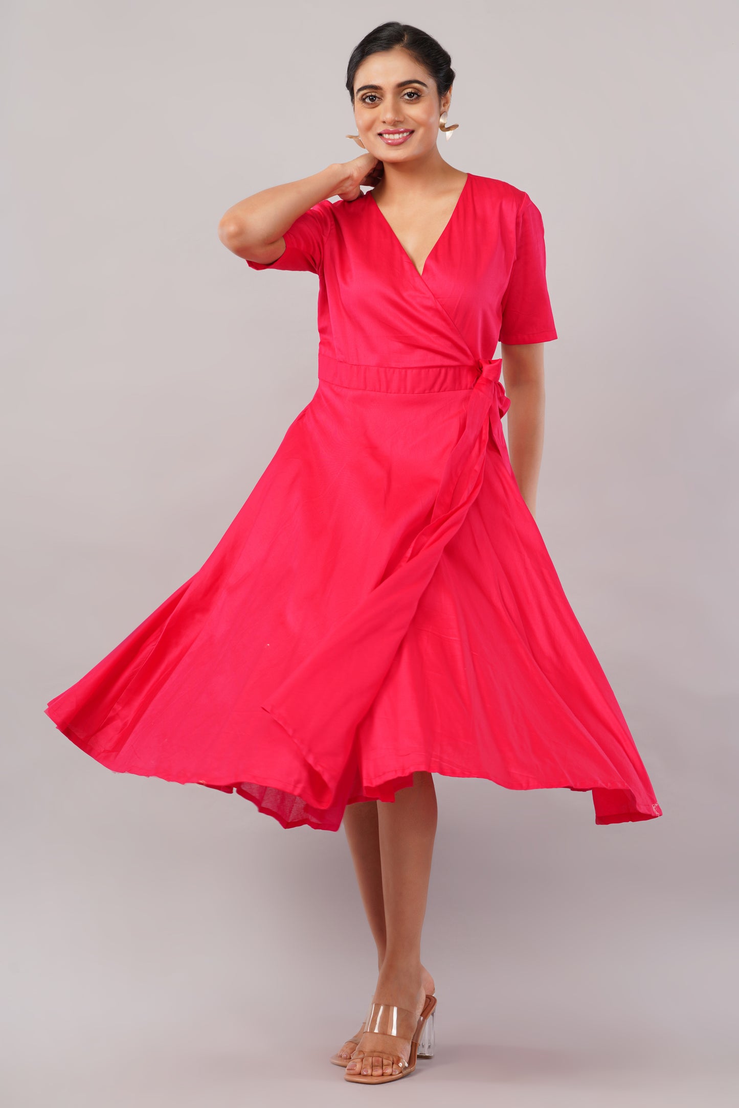 Radiant Pink Cotton - Jackie Wrap Dress – Feminine Flair Meets Everyday Elegance