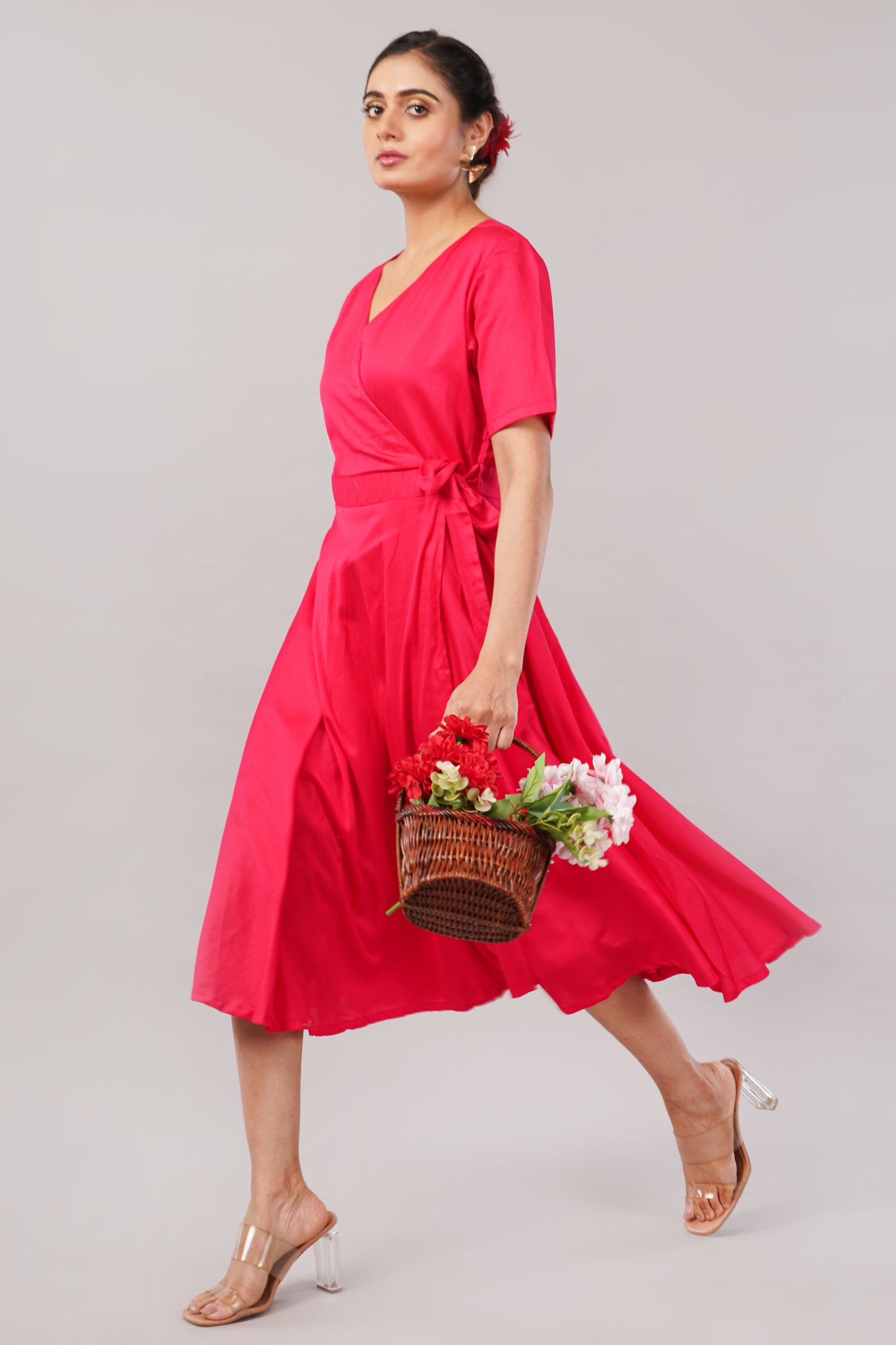 Radiant Pink Cotton - Jackie Wrap Dress – Feminine Flair Meets Everyday Elegance