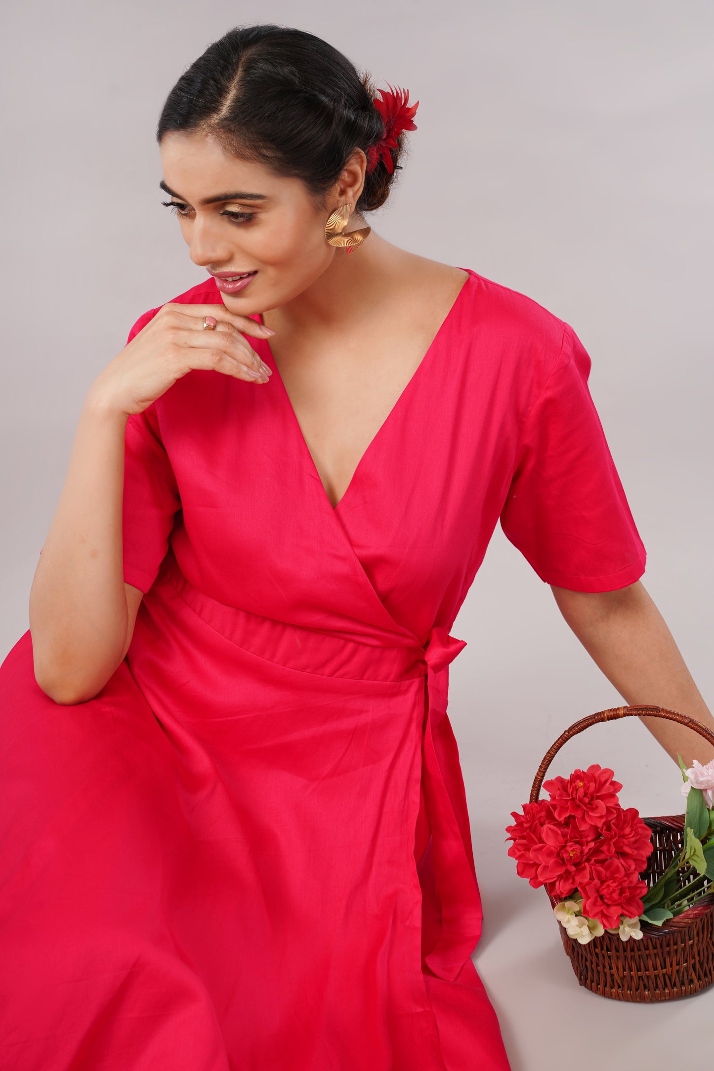 Radiant Pink Cotton - Jackie Wrap Dress – Feminine Flair Meets Everyday Elegance