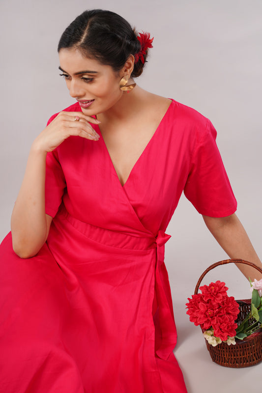 Radiant Pink Cotton - Jackie Wrap Dress – Feminine Flair Meets Everyday Elegance