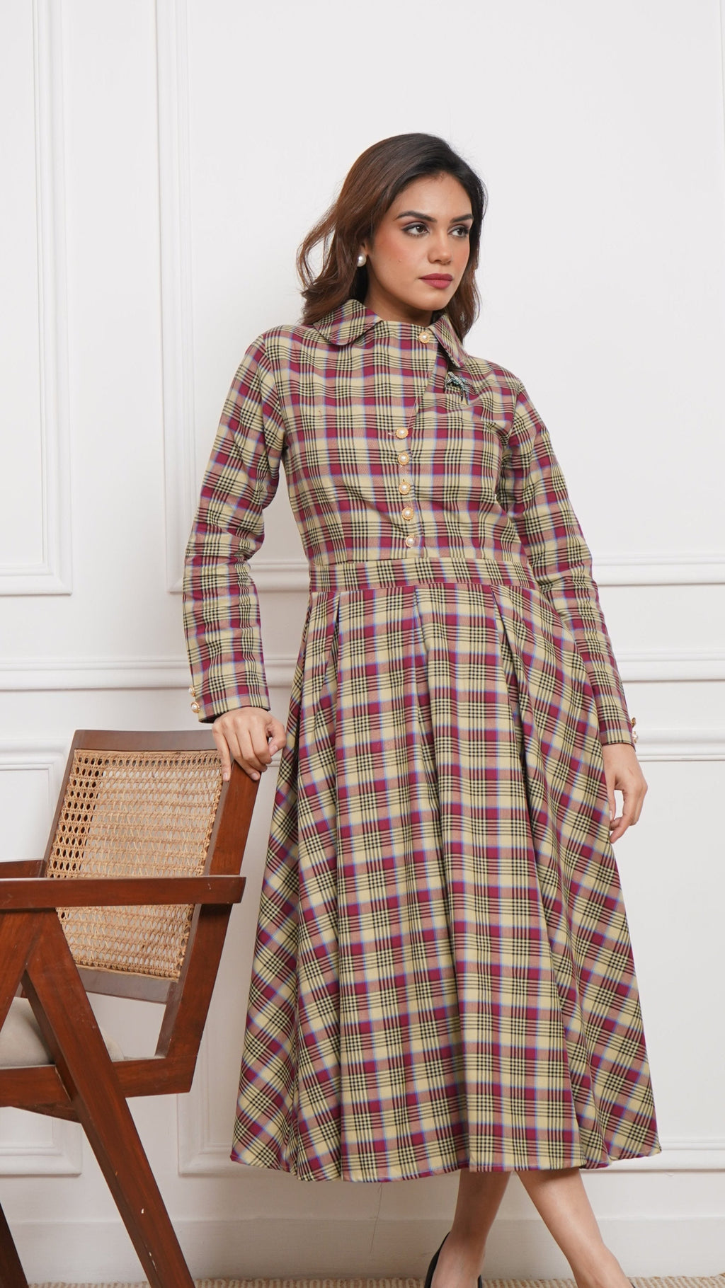 Pink & Green Check - Brushed Twill Box-Pleated Scotland Dress