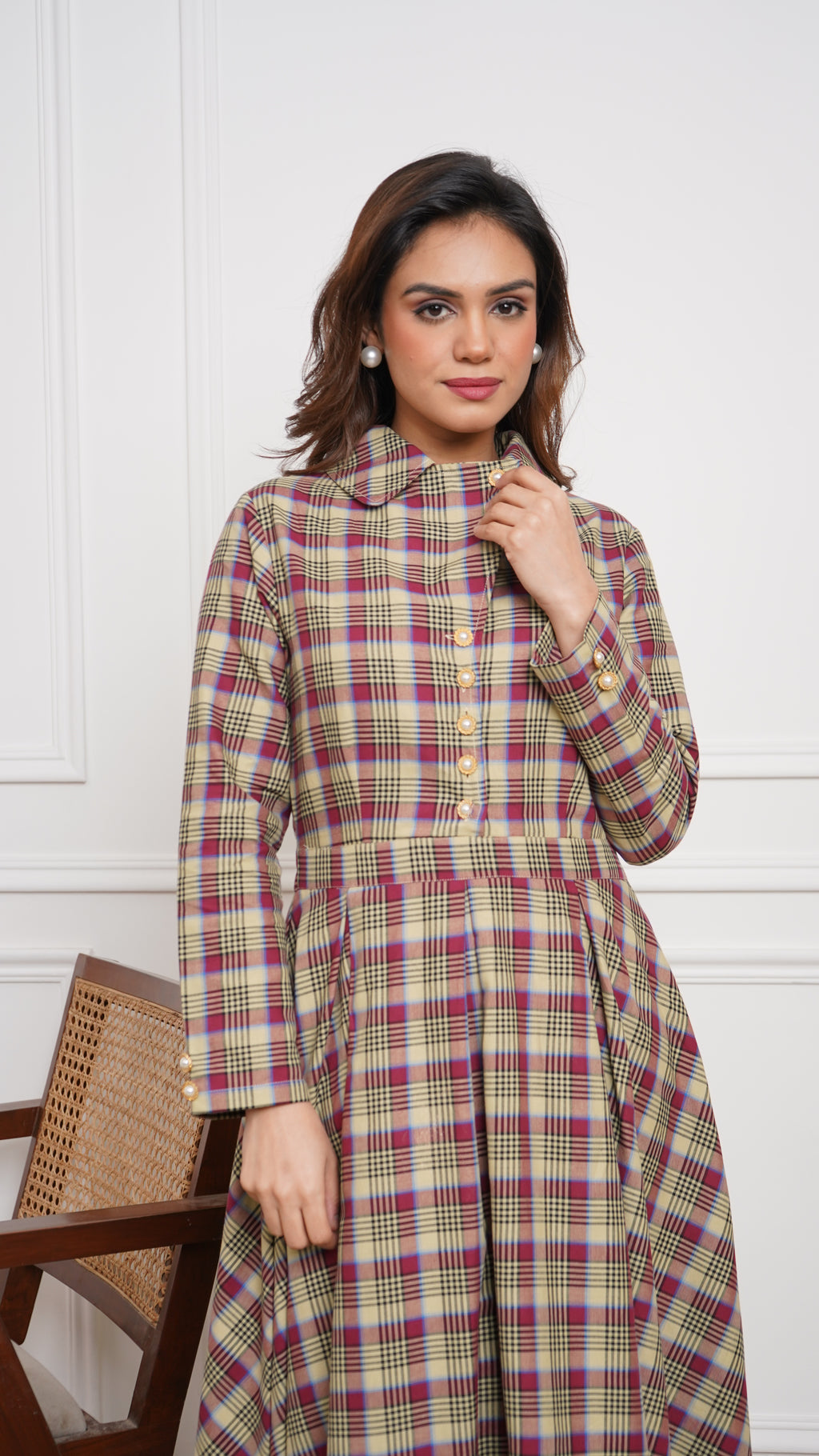 Pink & Green Check - Brushed Twill Box-Pleated Scotland Dress