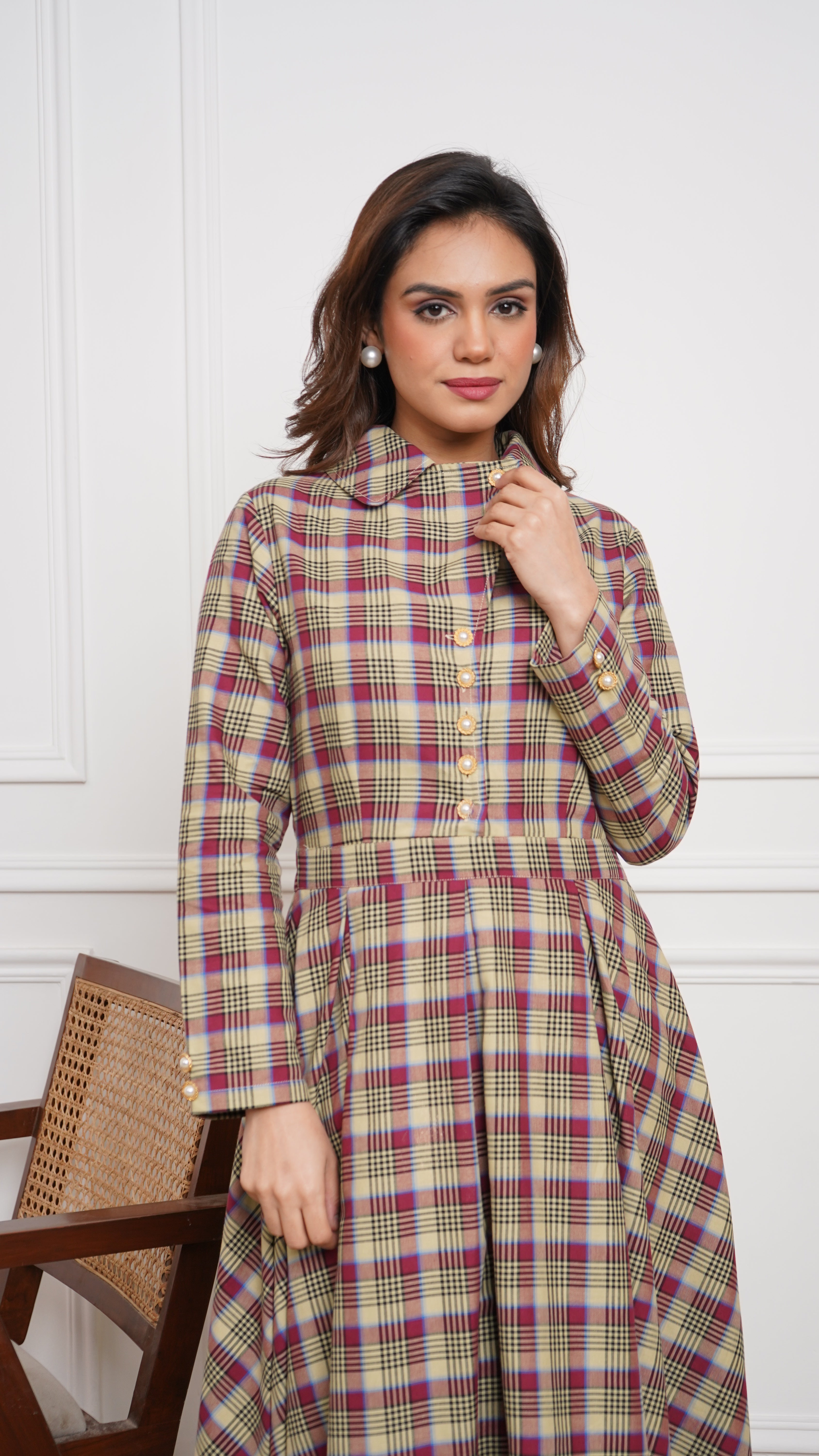 Pink & Green Check - Brushed Twill Box-Pleated Scotland Dress