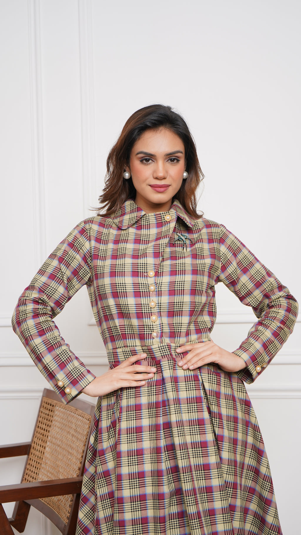 Pink & Green Check - Brushed Twill Box-Pleated Scotland Dress