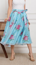 Sky Blue - Liquid Organza Box-Pleated Marilyn Skirt